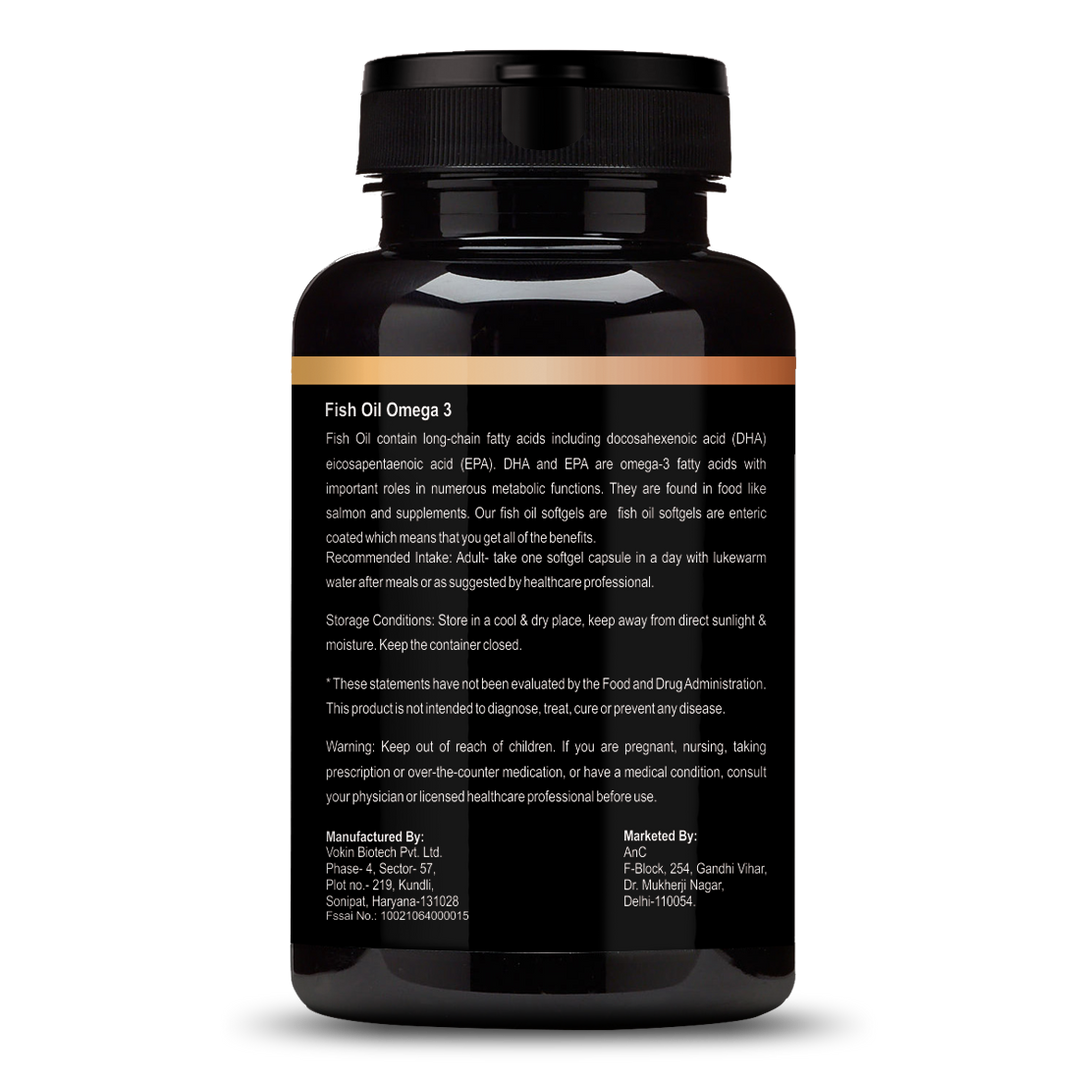 ANC Triple Strength Fish Oil Omega 3 Capsules for Men & Women,1250mg Fish Oil, 560mg EPA, 400mg DHA,Protects Vision,No Fishy Aftertaste, Supports Family Health (60 Softgels)