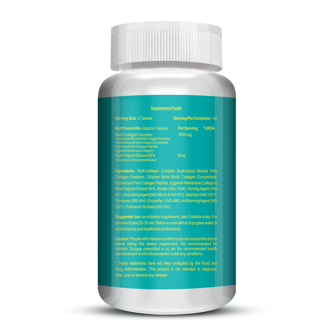 ANC Hydrolyzed Multi Collagen Peptide with all 5 Types of Collagen Including TYPE I, II, III, V & X Supports Skin, Hair, Nails & Joints 120 Tablets