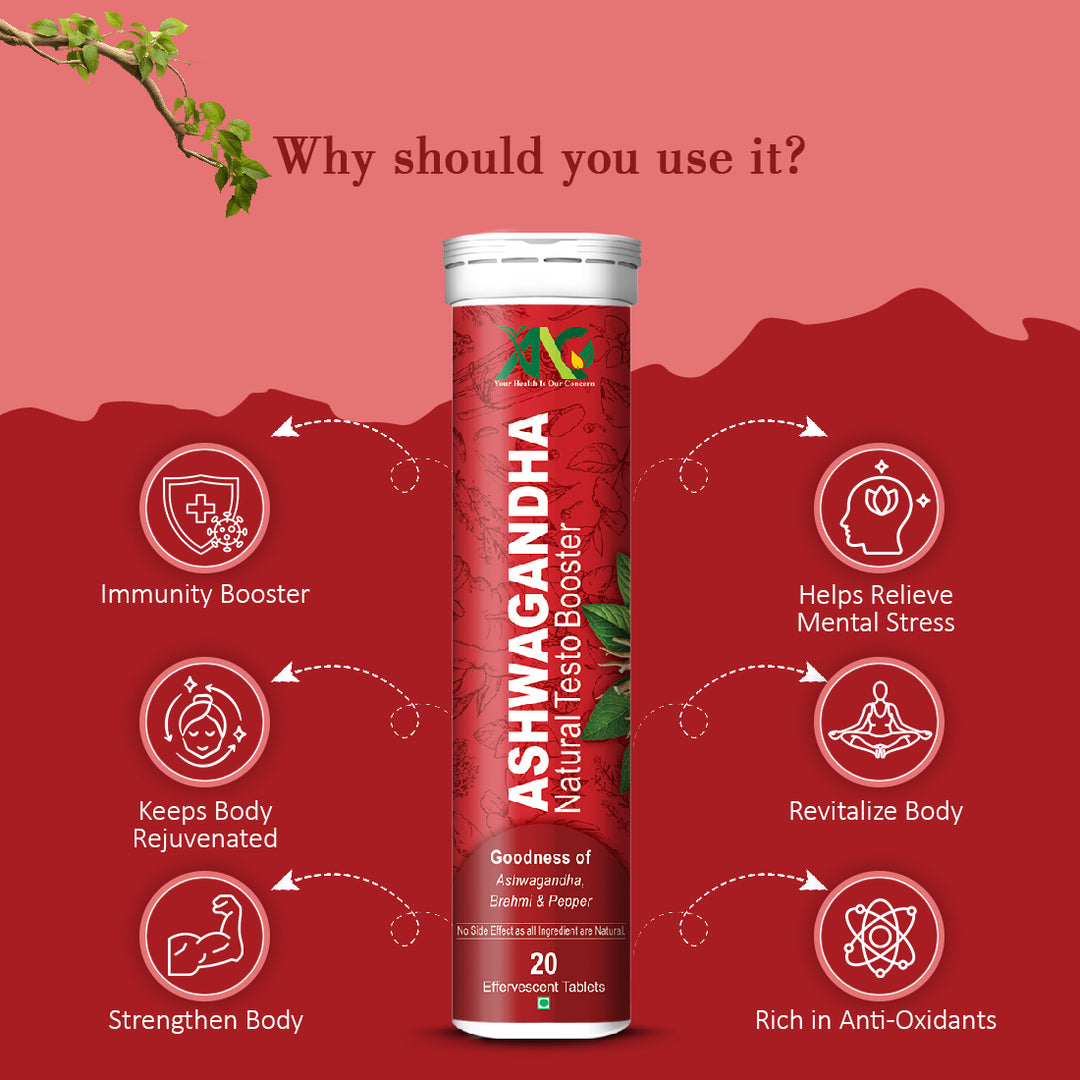 ANC Ashwagandha Tablets For Vitality & Relieves Stress, Naturally Boosts Energy & Stamina, Improves Immune System 20 Effervescent Tablets