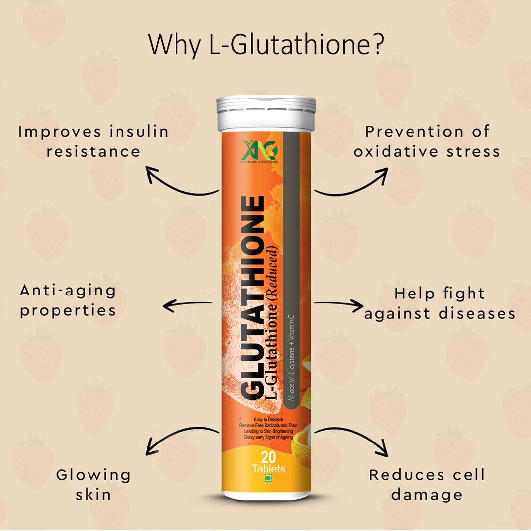 ANC L-Glutathione 600mg With Vitamin C for Glowing Skin, Antioxidants, Skin Lightening,Detoxification Pigmentation, and Tan Removal For Men & Women- 20 Effervescent Tablets