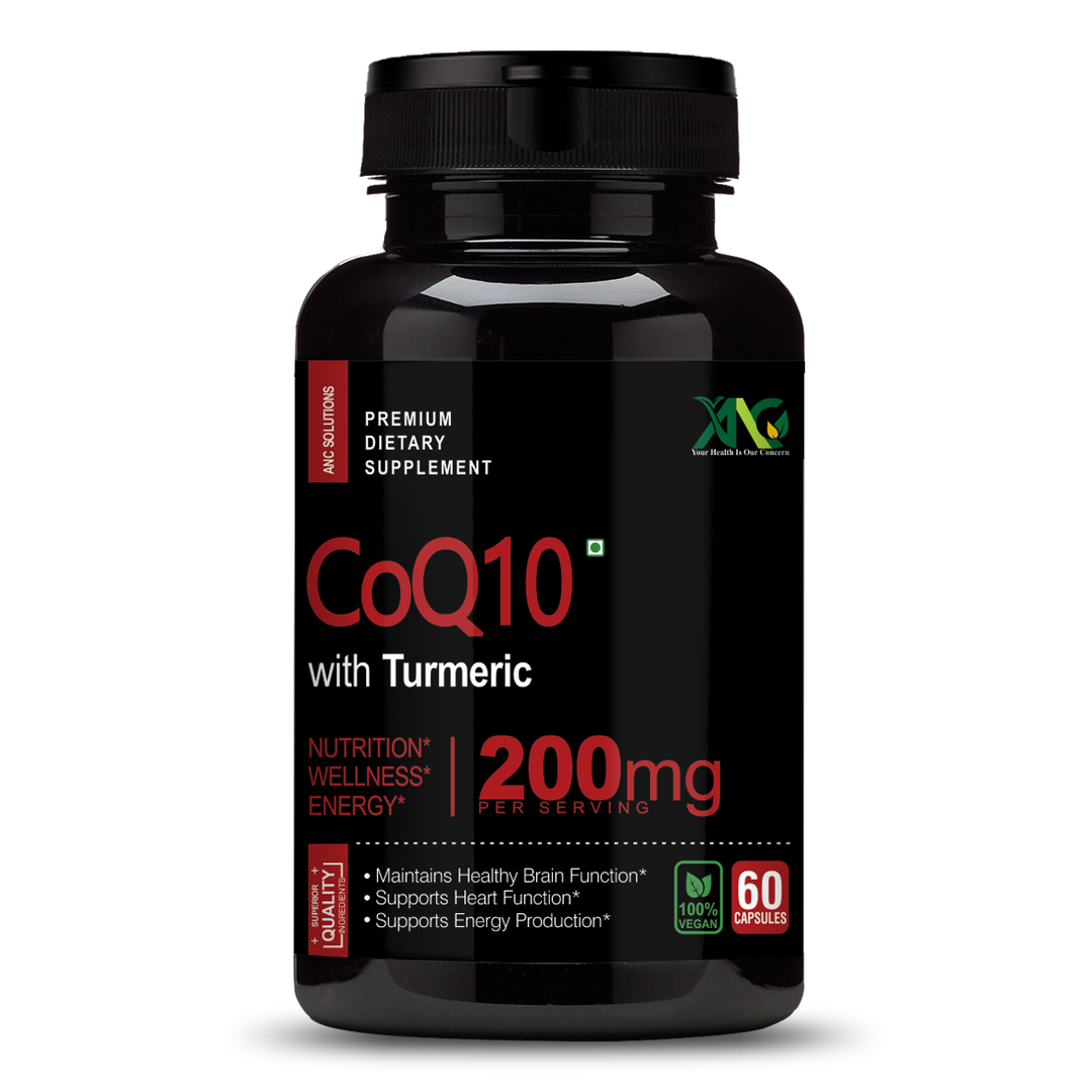 ANC High Absorption CoQ10 with Turmeric - Antioxidant Nutritional Supplements, Heart Health & Healthy Brain Function -Ubiquinol for Mitochondrial Health - Extra Strength Coenzyme Q10 200mg 60 Capsules