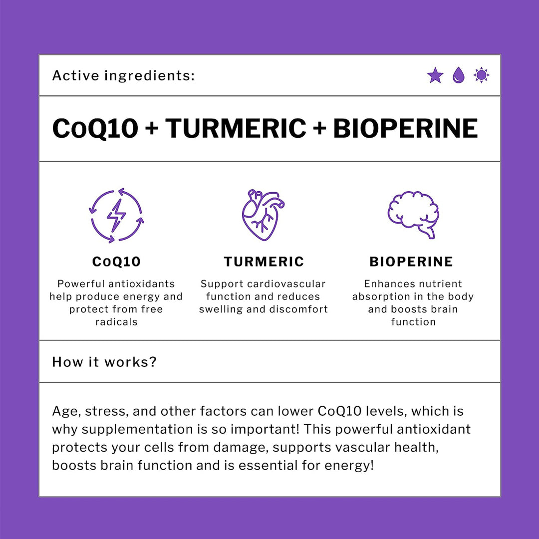 ANC High Absorption CoQ10 with Turmeric - Antioxidant Nutritional Supplements, Heart Health & Healthy Brain Function -Ubiquinol for Mitochondrial Health - Extra Strength Coenzyme Q10 200mg 60 Capsules