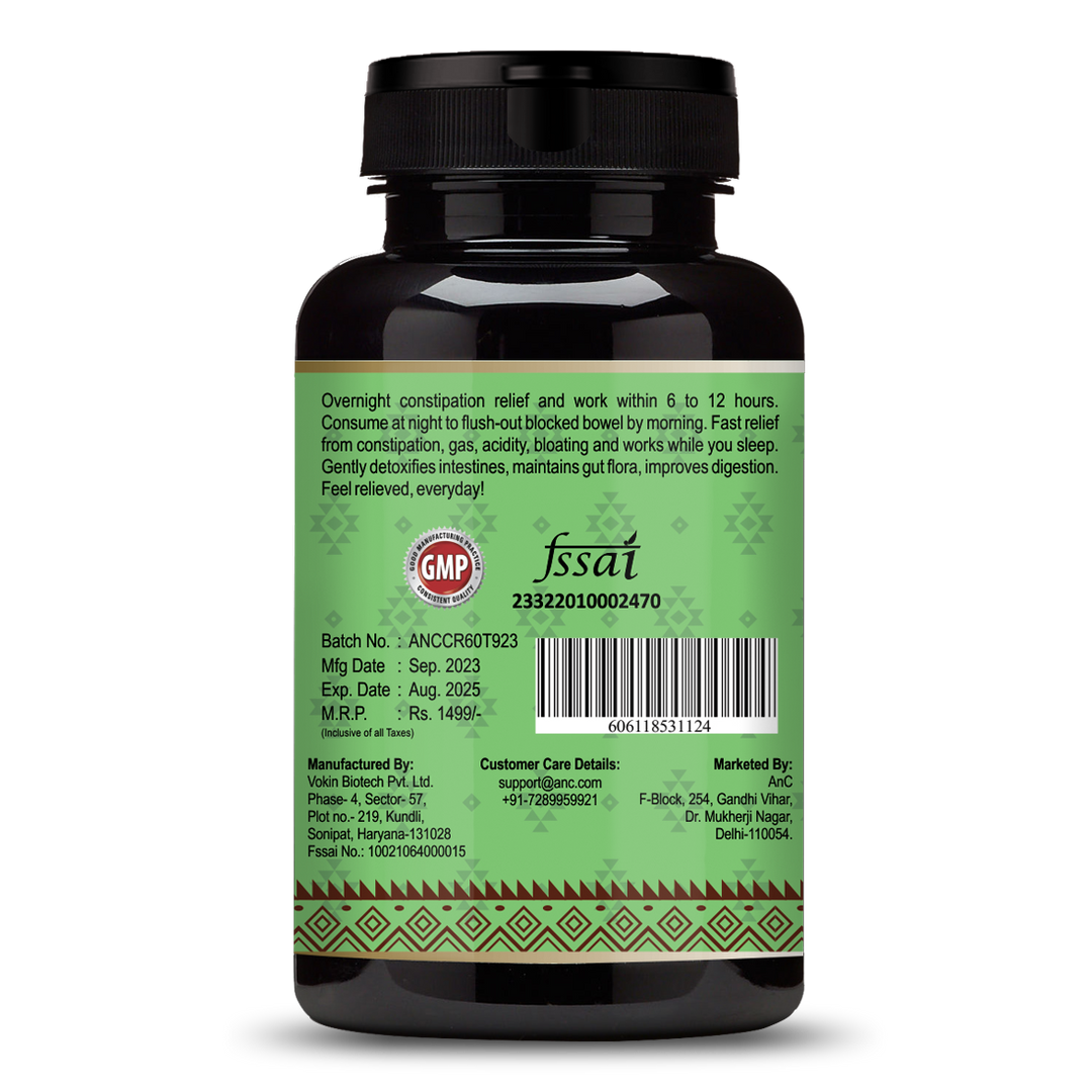 ANC Constipation Fast Relief Medicine | Ayurvedic Colon Cleanser For Gut health | Natural Laxative Haritaki Castor Oil Improves Digestion |Goodbye Isabgol, Powder, Triphala | (60 Tablets)