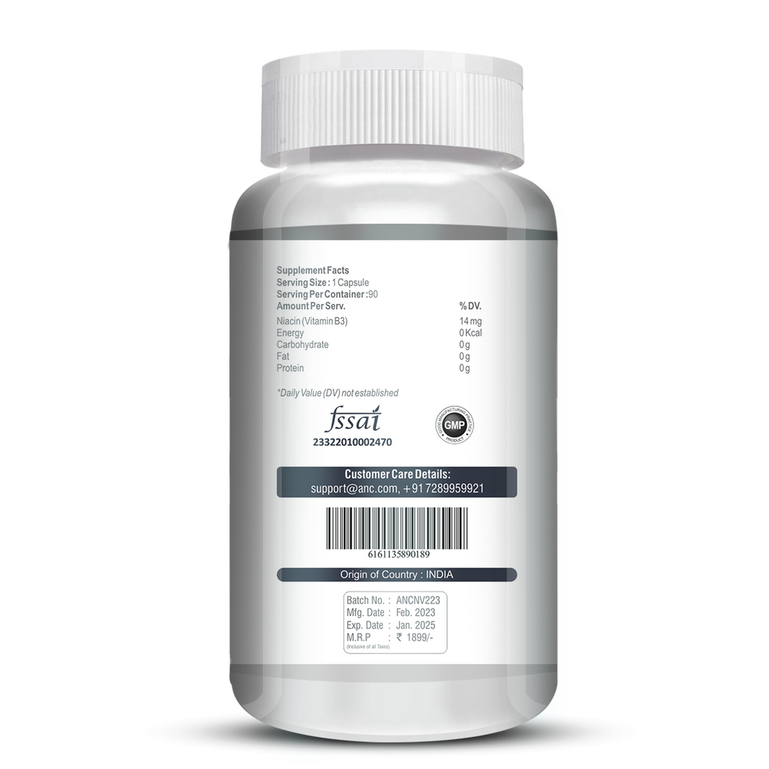 ANC Niacin Vitamin B3 for Vascularity & Increase Cellular Energy 90 Veg Capsules