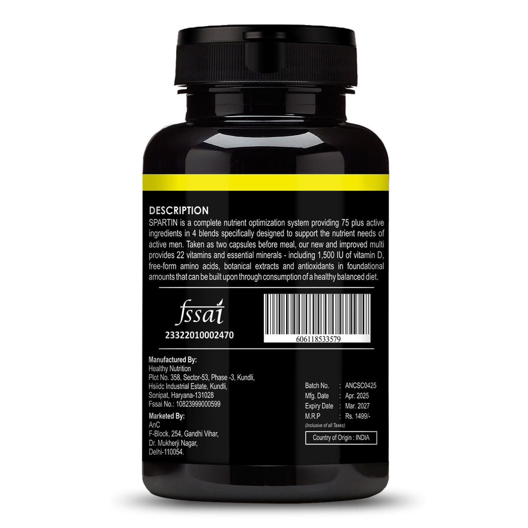 ANC Spartin for Men | Stamina Booster & Energy Support | Enhances Performance, Vitality & Strength | Muscle & Endurance Support | Enriched with Saponins | 60 Capsule
