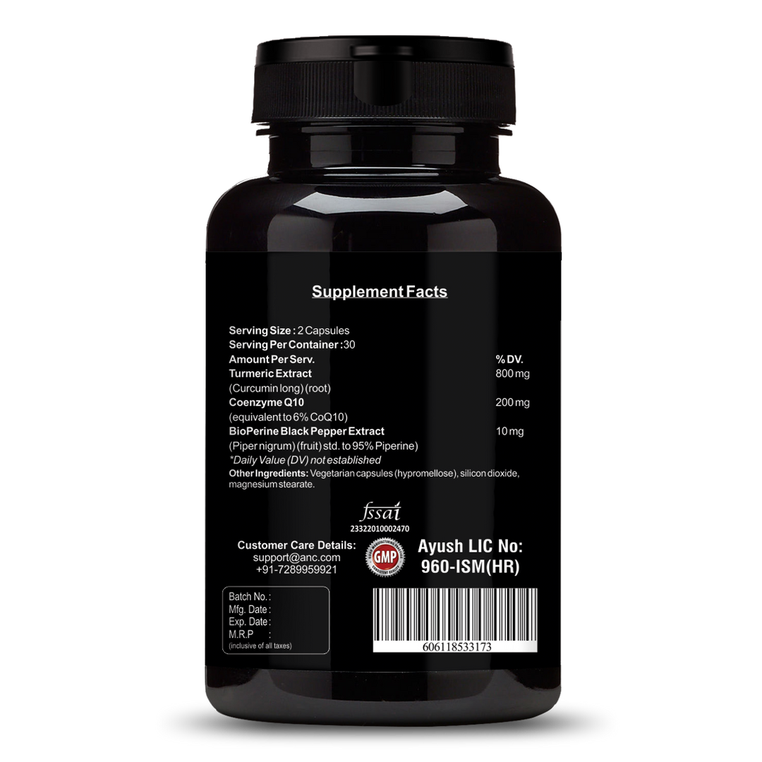 ANC High Absorption CoQ10 with Turmeric - Antioxidant Nutritional Supplements, Heart Health & Healthy Brain Function -Ubiquinol for Mitochondrial Health - Extra Strength Coenzyme Q10 200mg 60 Capsules