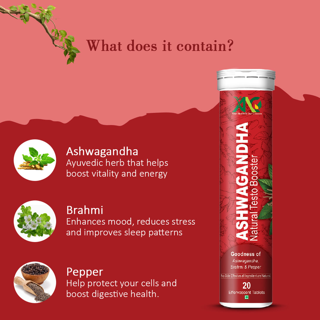 ANC Ashwagandha Tablets For Vitality & Relieves Stress, Naturally Boosts Energy & Stamina, Improves Immune System 20 Effervescent Tablets