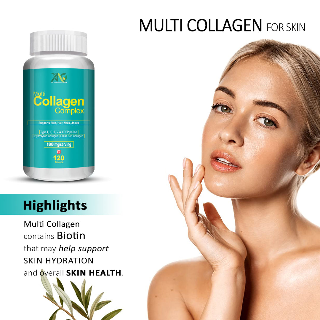 ANC Hydrolyzed Multi Collagen Peptide with all 5 Types of Collagen Including TYPE I, II, III, V & X Supports Skin, Hair, Nails & Joints 120 Tablets