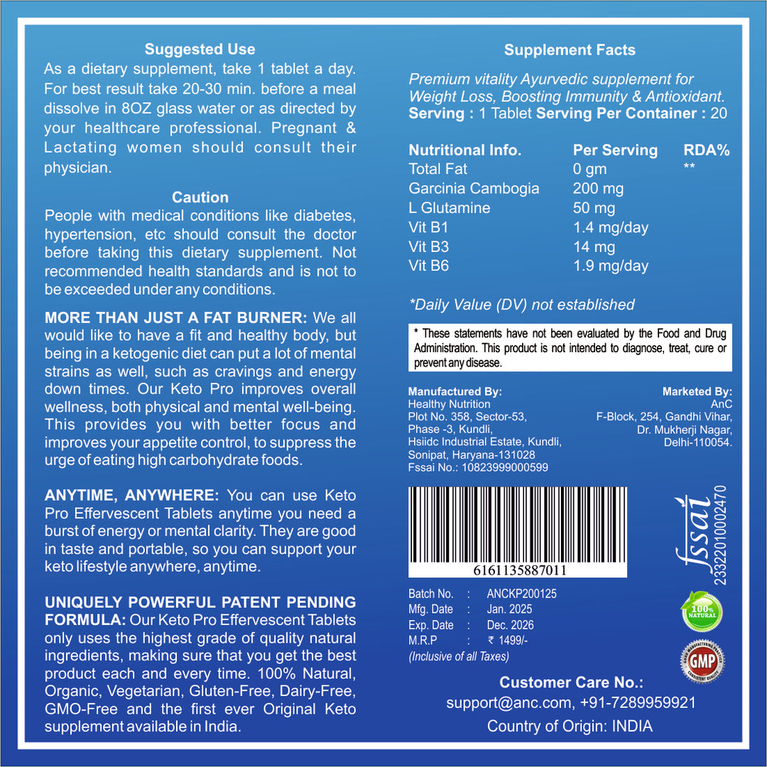 ANC Keto Pro For weight Loss With Effervescent Water Soluble 20 Tablets