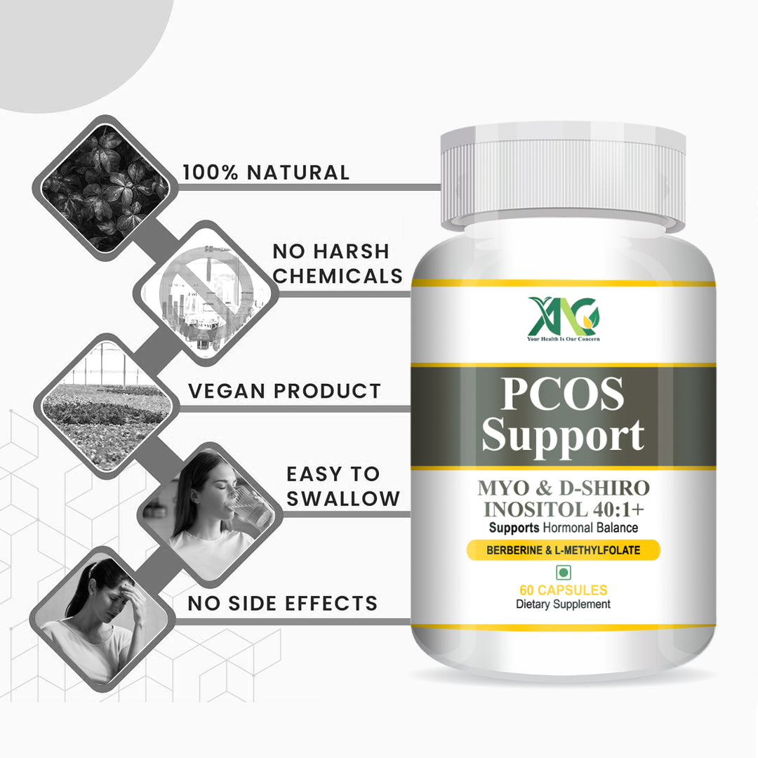 ANC PCOS Supplement - 40:1 Ratio 2000mg Myo-Inositol to 50mg with PCOS Vitamins & Minerals for women 60 Capsules
