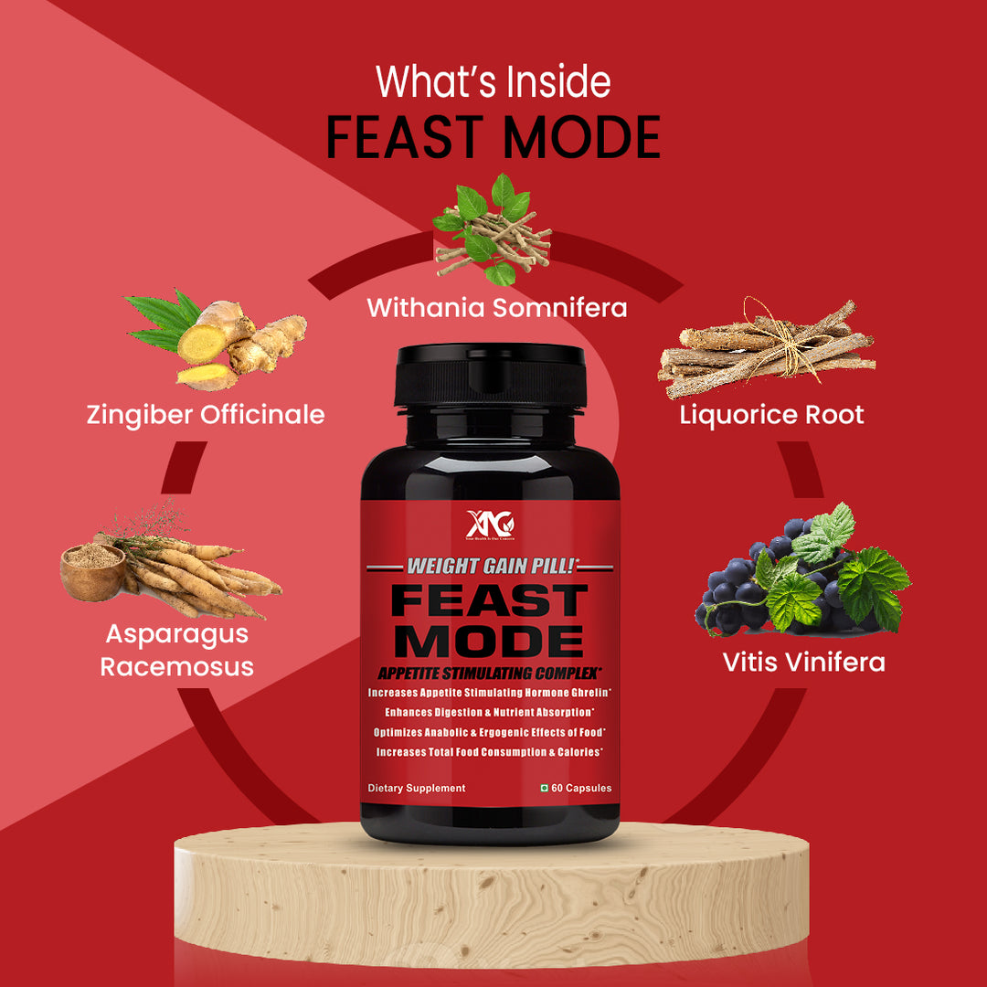 ANC Feast Mode Weight Gainer - Healthy Weight Gain & Muscle Mass | Improves Digestion | Weight Gain Supplement for Men & Women - 60 Capsules