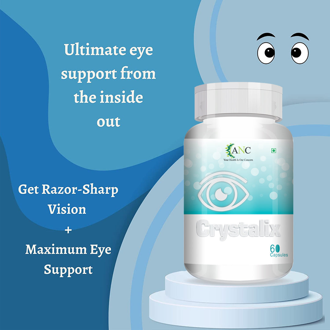 ANC Crystalix Eye Supplement Lutein, Zeaxanthin, Vitamin A, Vitamin B2, Vitamin E Support Eye Health, Helps in Improve Vision, Kids & Adults, Digital Safe Guard, Blue Light, Veg 60 Capsules
